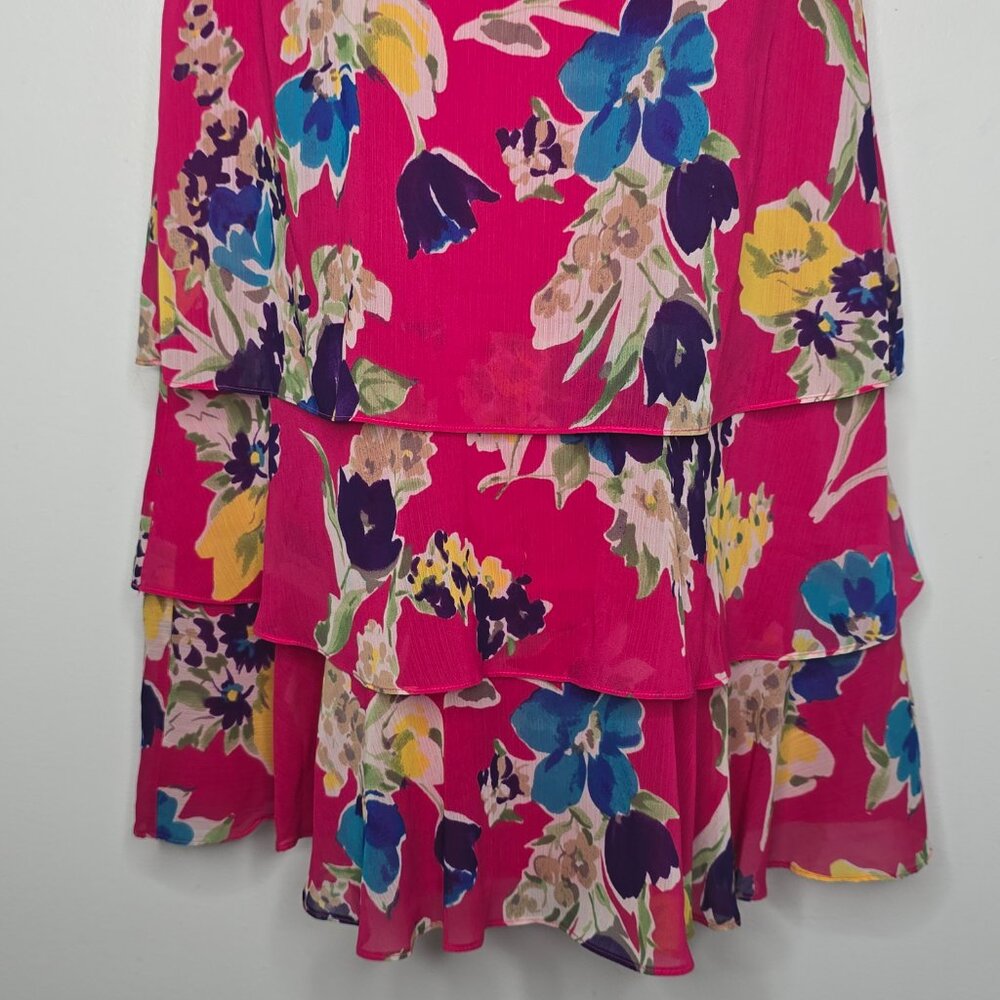 Lauren Ralph Lauren LRL‎ 8 Floral Pink Tiered Drop Waist Sleeveless Shift Dress - Picture 3 of 9